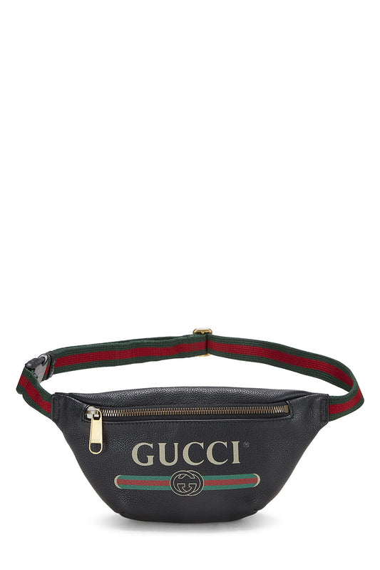 Gucci, Black Leather Logo Print Belt Bag Small, Black