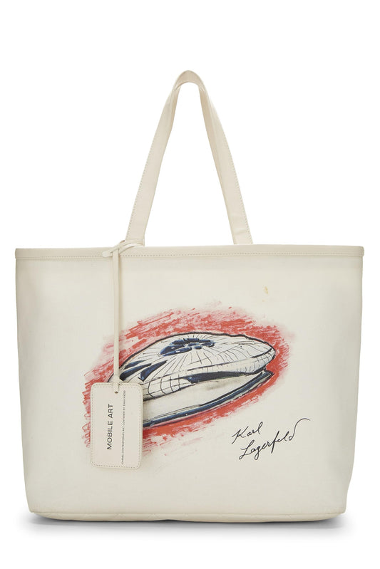 Chanel,  White Canvas Mobile Art Tote, White