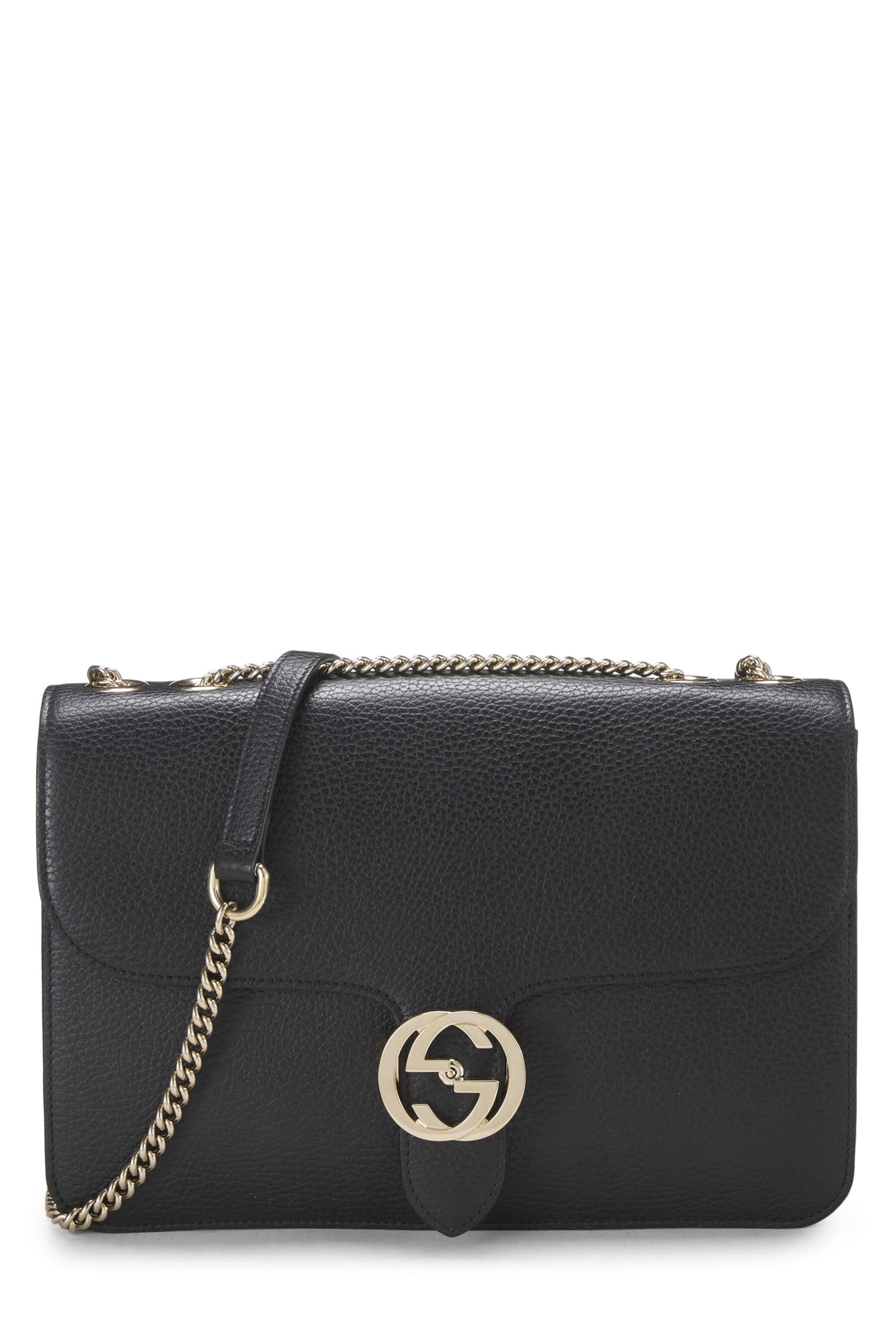 Gucci, Black Leather Interlocking Shoulder Bag Large, Black