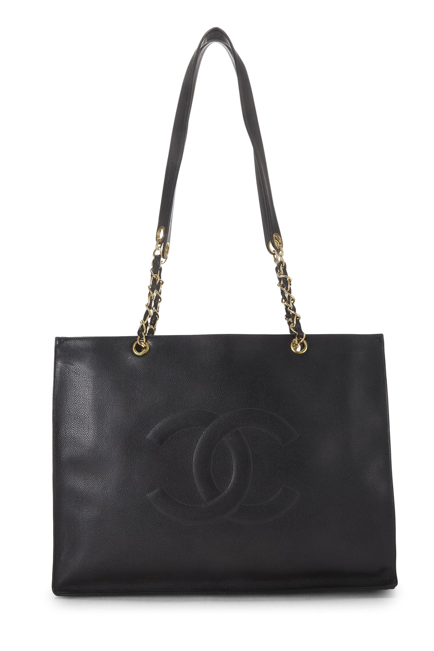 Chanel,  Black Caviar Flat Chain Tote Large, Black