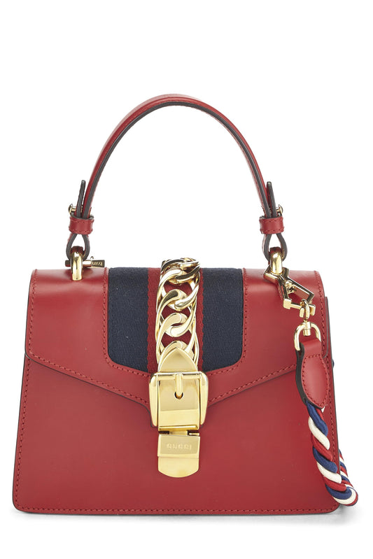 Gucci, Red Leather Web Sylvie Mini, Red