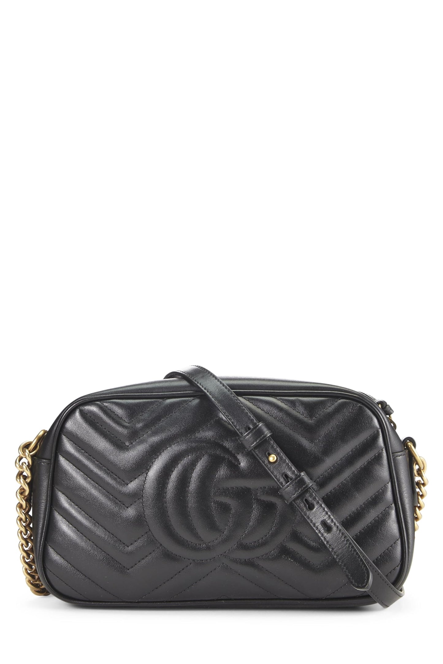 Gucci, Black Leather GG Marmont Crossbody, Black