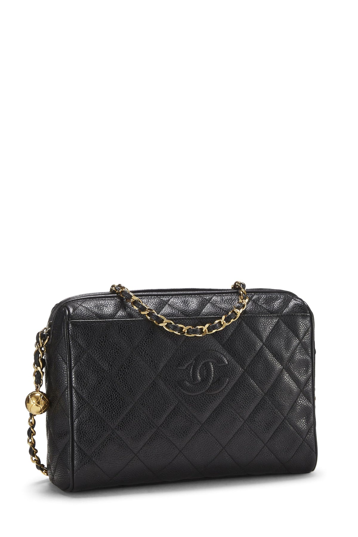 Chanel,  Black Quilted Caviar Pocket Camera Bag Medium, Black