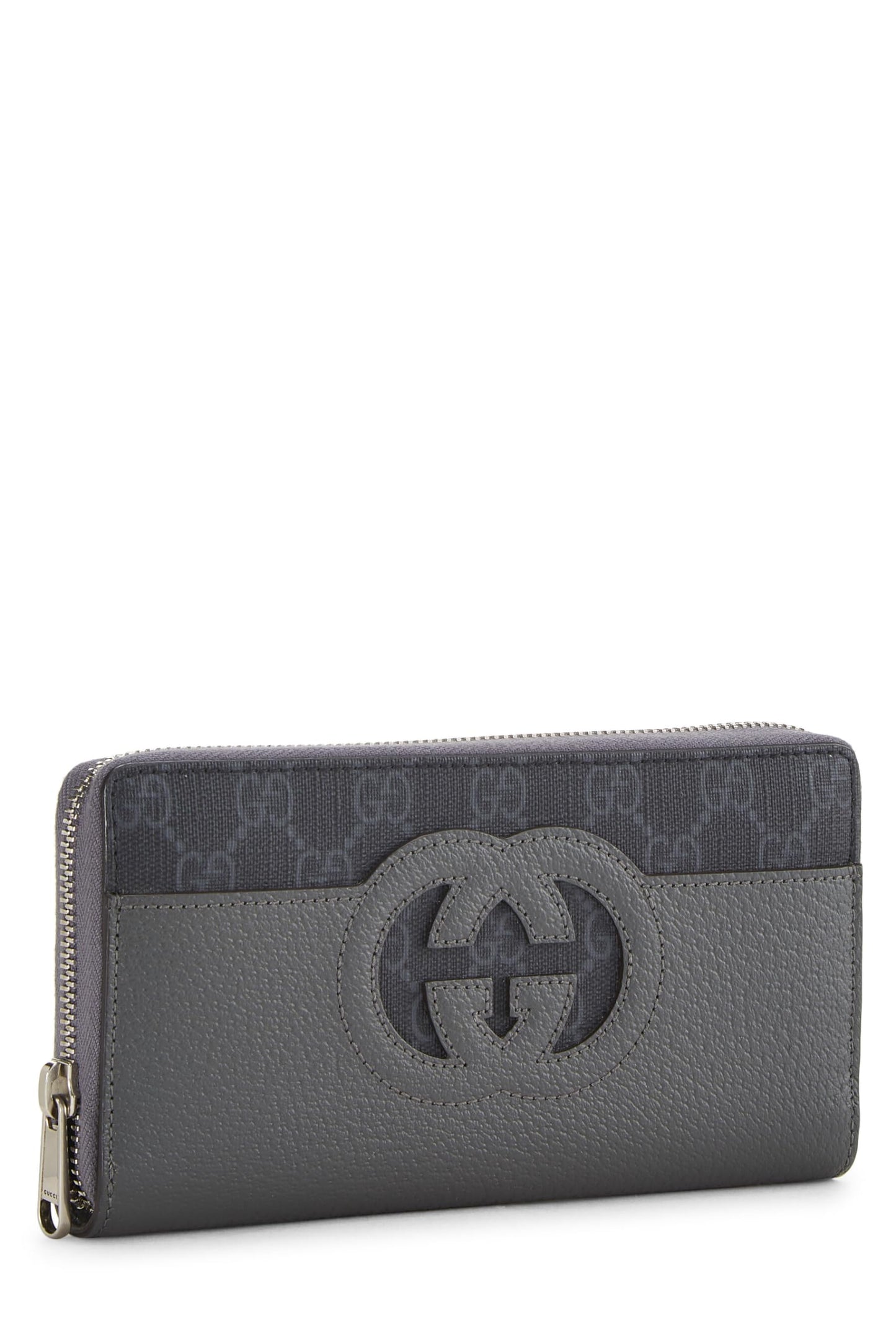 Gucci, Grey Leather & Original GG Supreme Zip Around Wallet, Grey