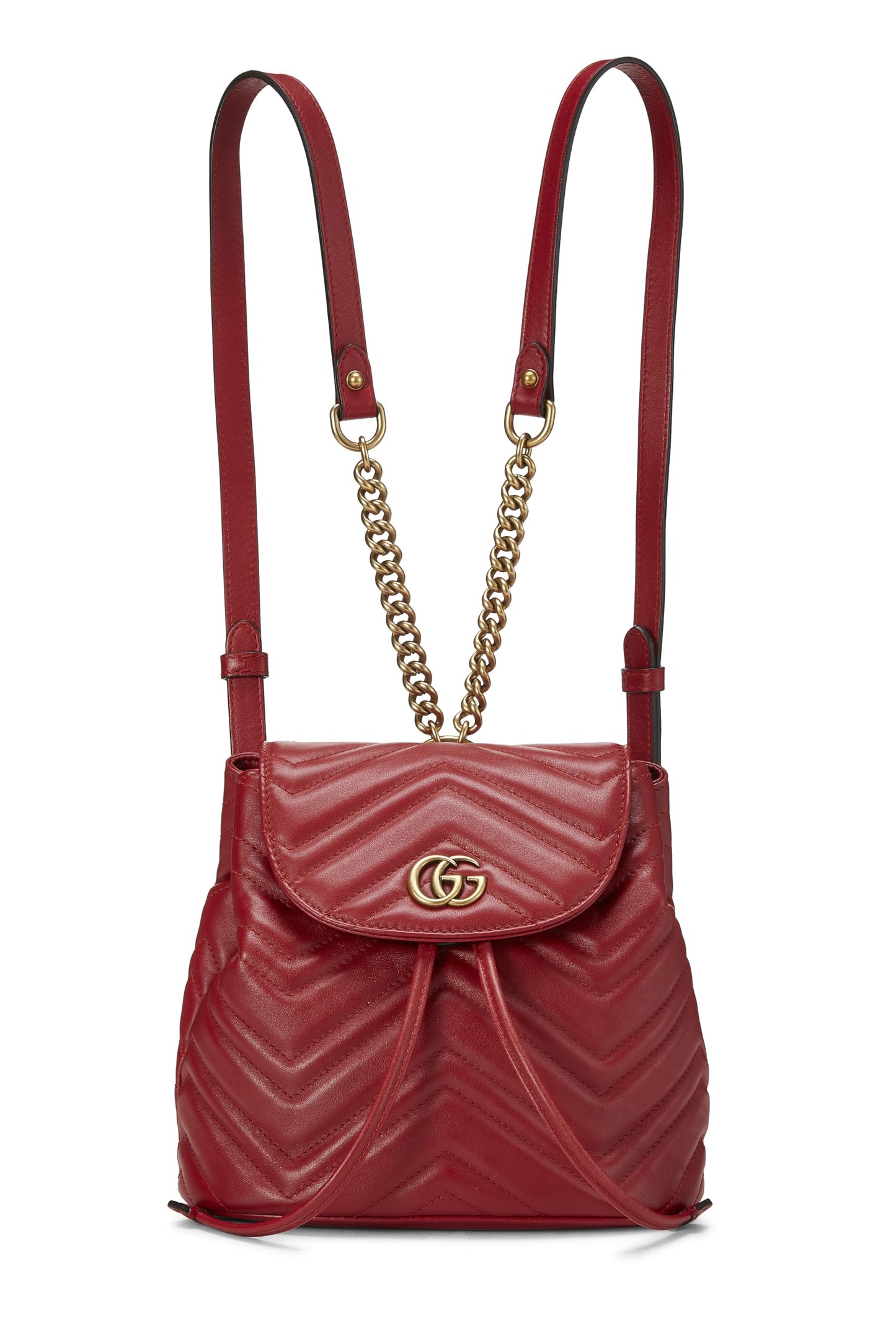 Gucci, Red Leather GG Marmont Backpack Small, Red