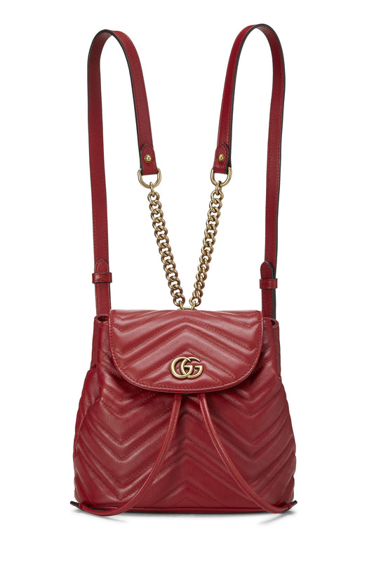 Gucci, Red Leather GG Marmont Backpack Small, Red
