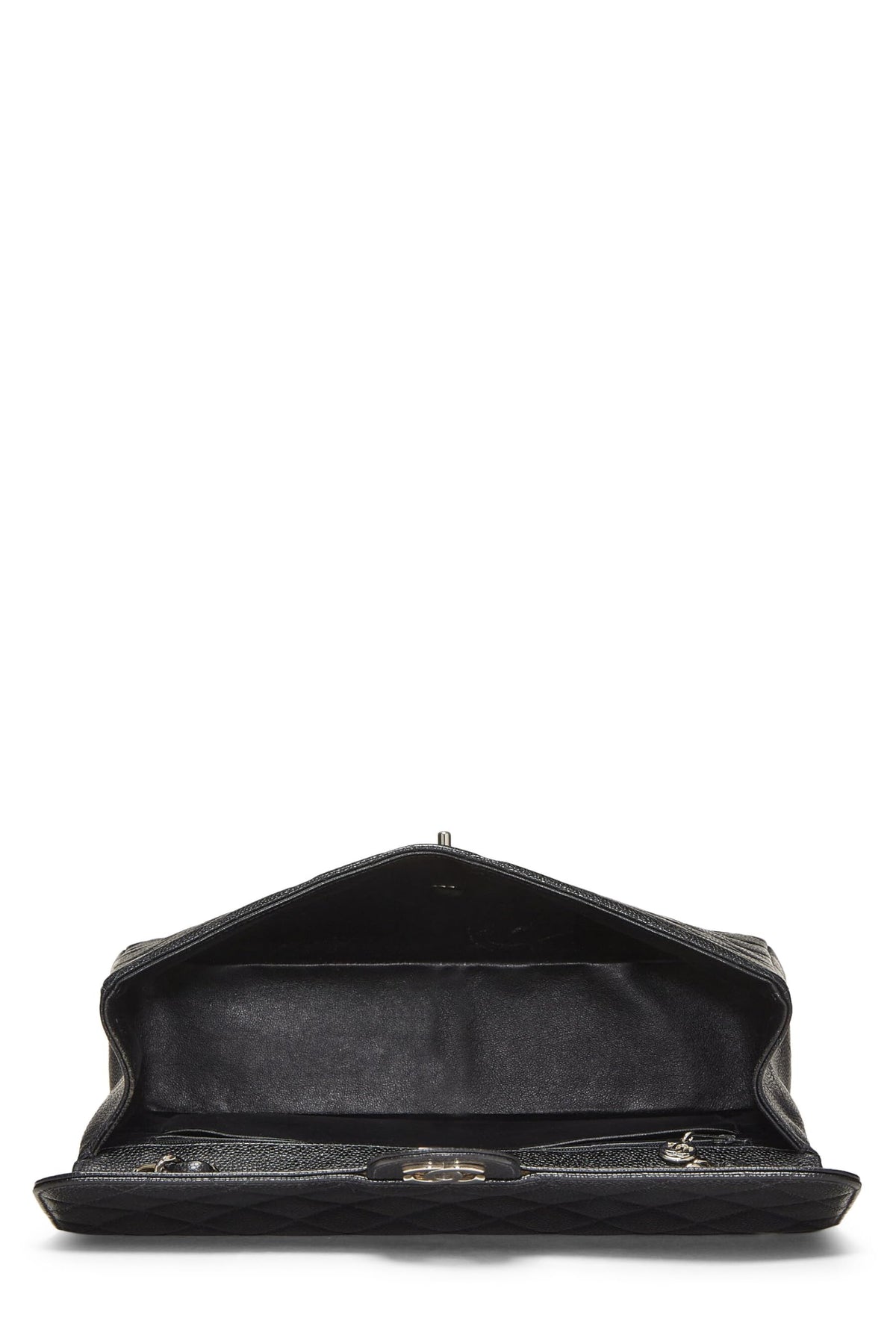 Chanel,  Black Quilted Caviar Half Flap Jumbo, Black