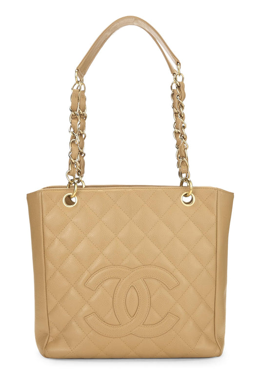 Chanel,  Beige Quilted Caviar Petite Shopping Tote (PST), Beige
