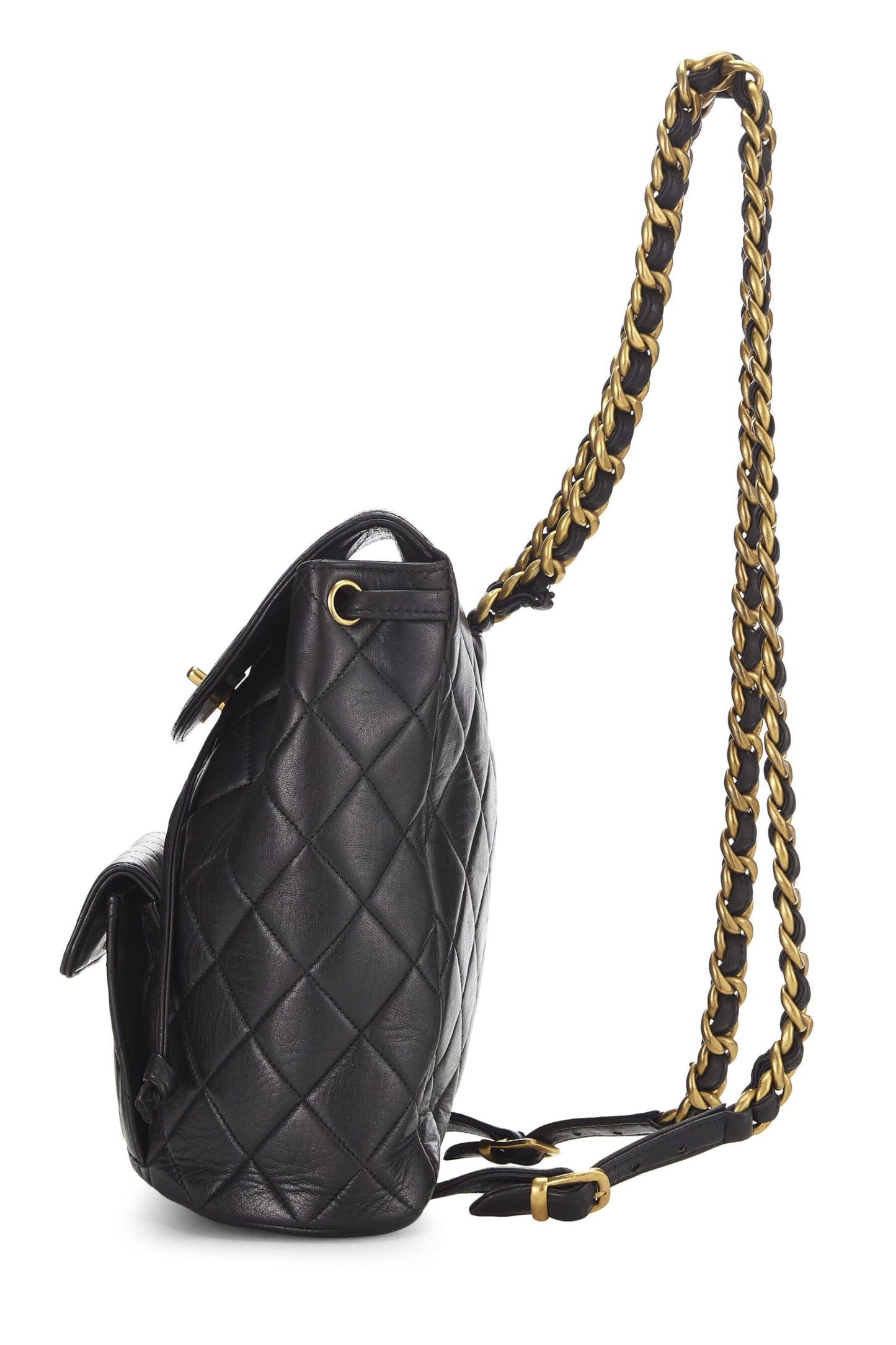Chanel,  Black Quilted Lambskin Backpack Medium, Black