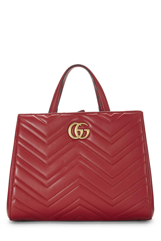 Gucci, Red Leather GG Marmont Top Handle Bag Small, Red