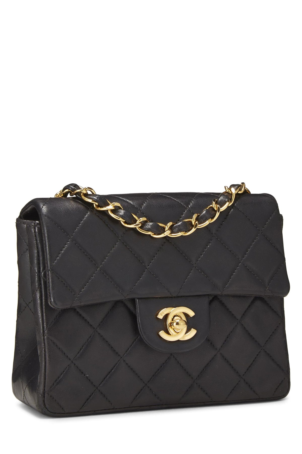 Chanel,  Black Quilted Lambskin Half Flap Mini, Black