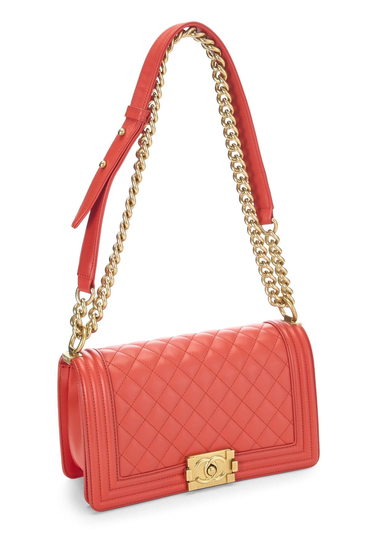 Chanel,  Orange Quilted Calfskin Boy Medium, Orange