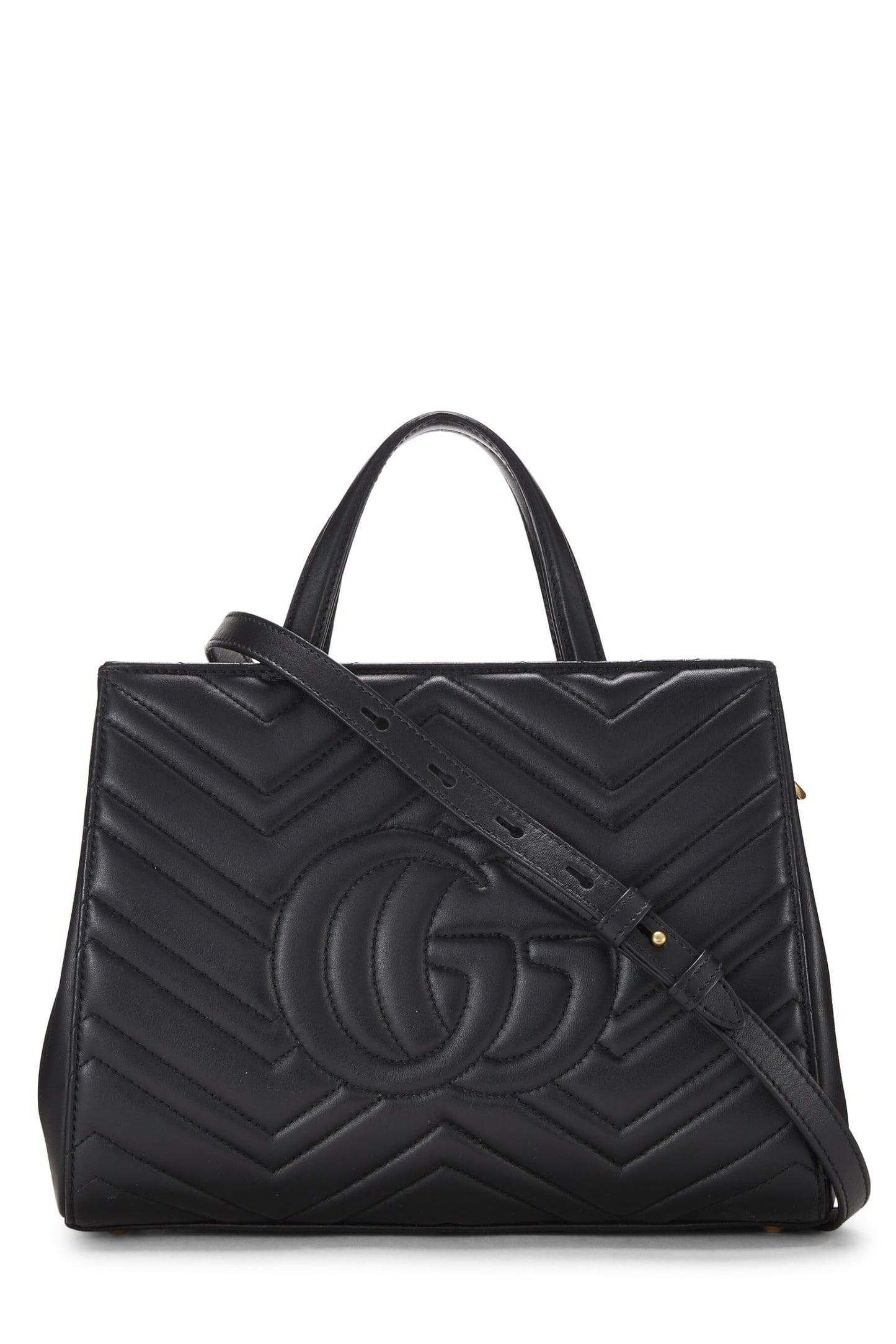 Gucci, Black Leather GG Marmont Top Handle Bag Small, Black