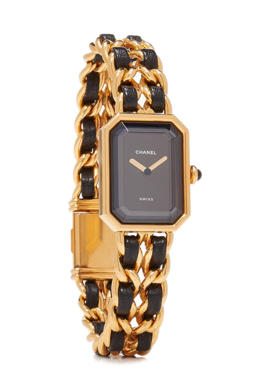Chanel,  Gold & Black Leather Premiere Watch XL, Black