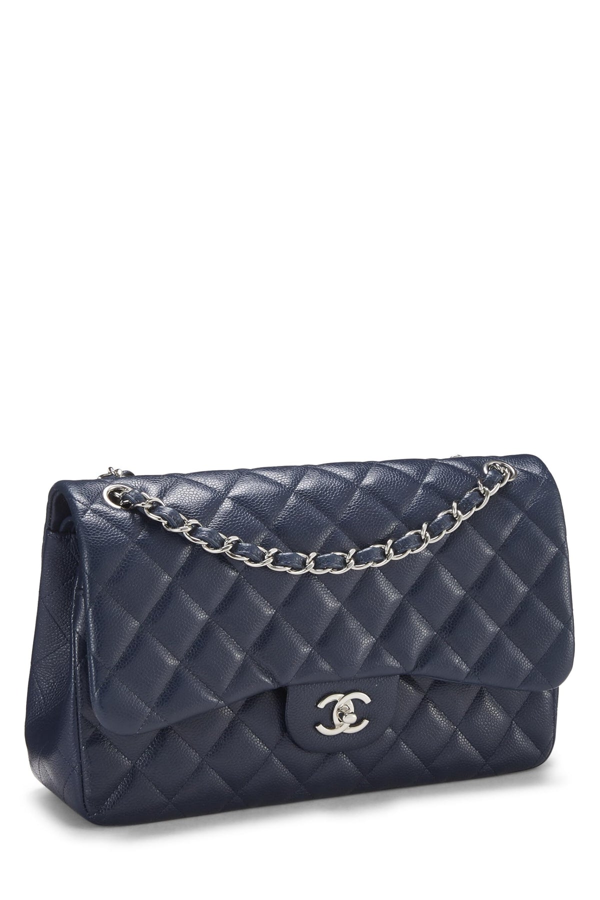 Chanel,  Navy Quilted Caviar New Classic Double Flap Jumbo, Navy