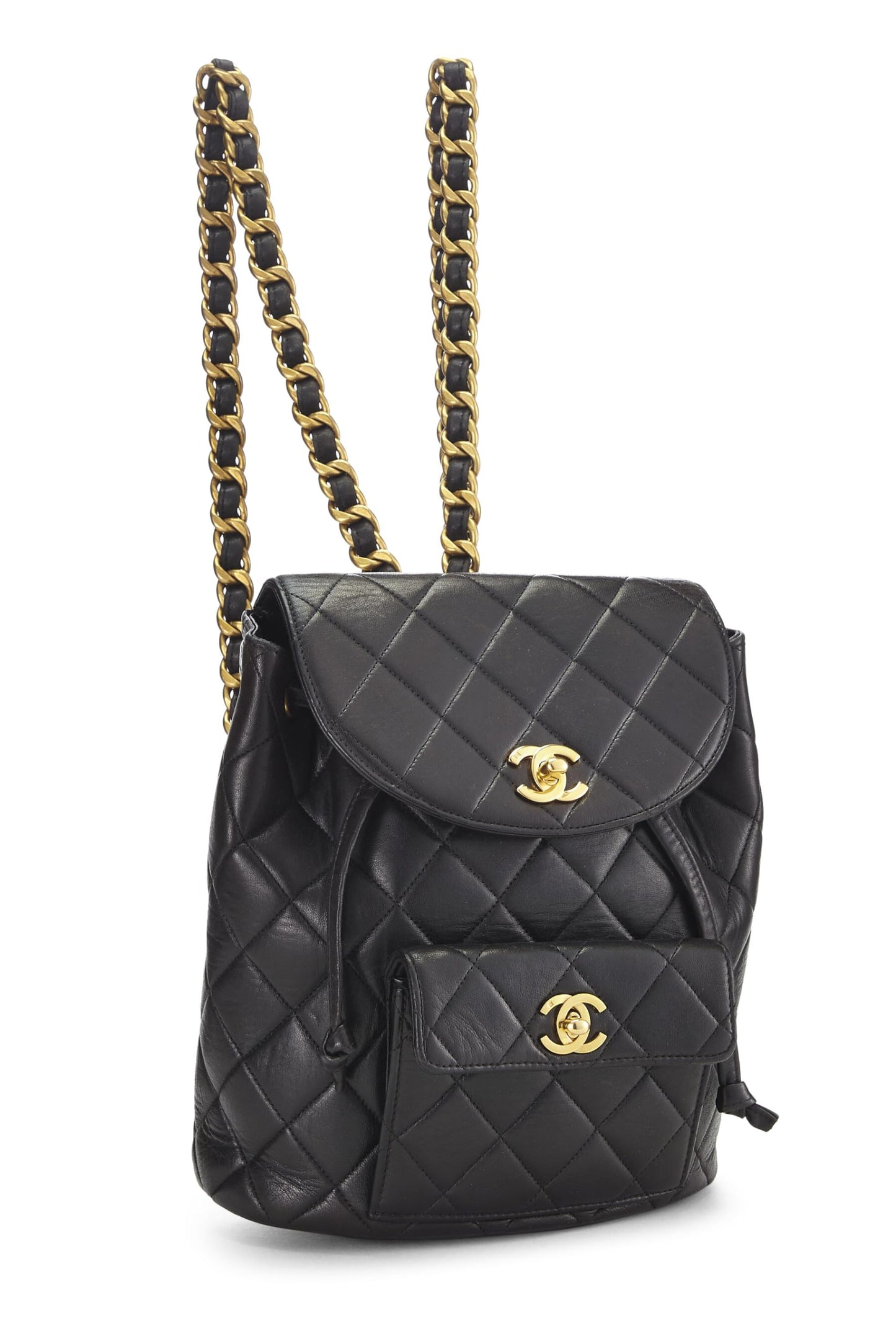 Chanel,  Black Quilted Lambskin Backpack Medium, Black