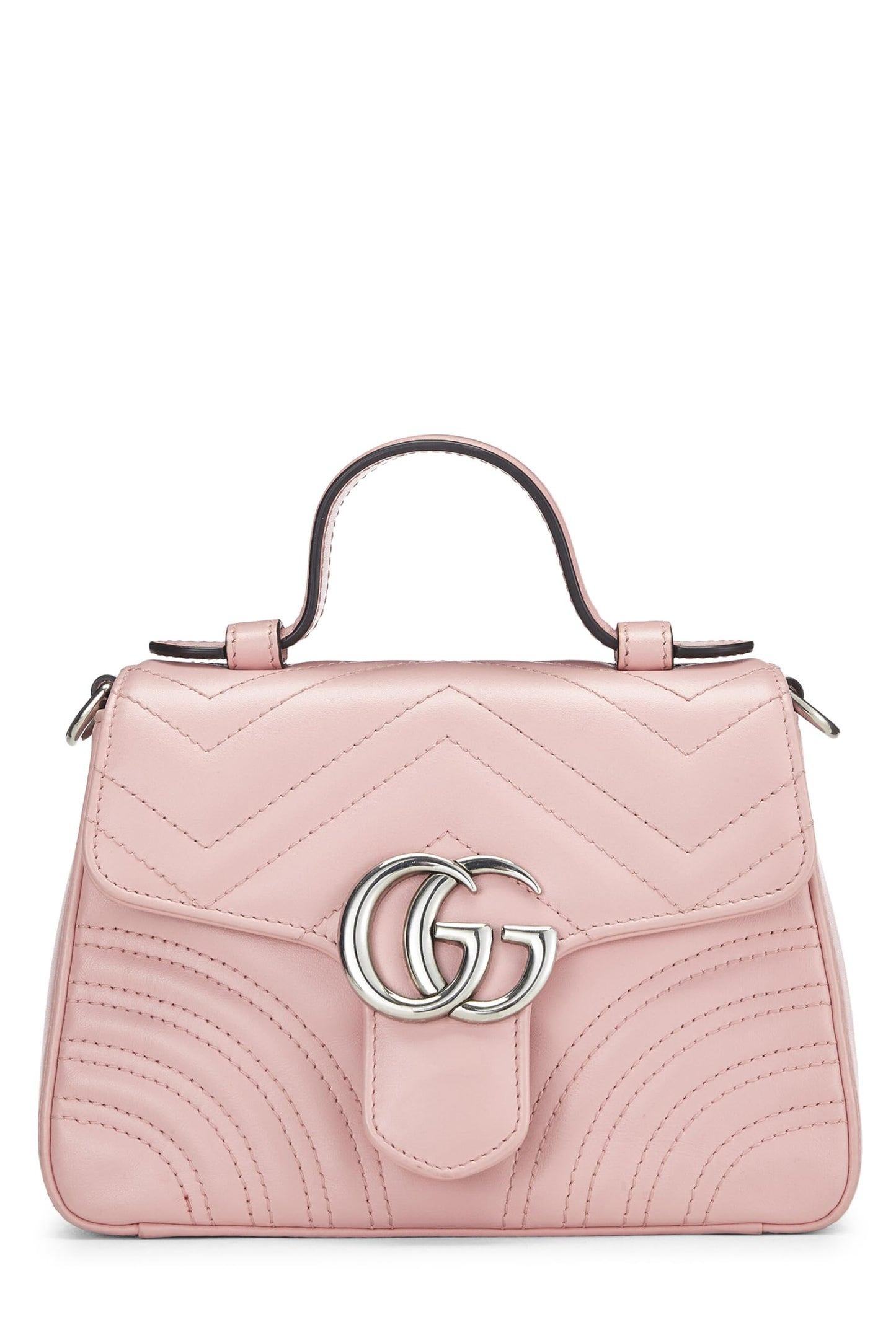 Gucci, Pink Leather GG Marmont Top Handle Flap Bag Mini, Pink