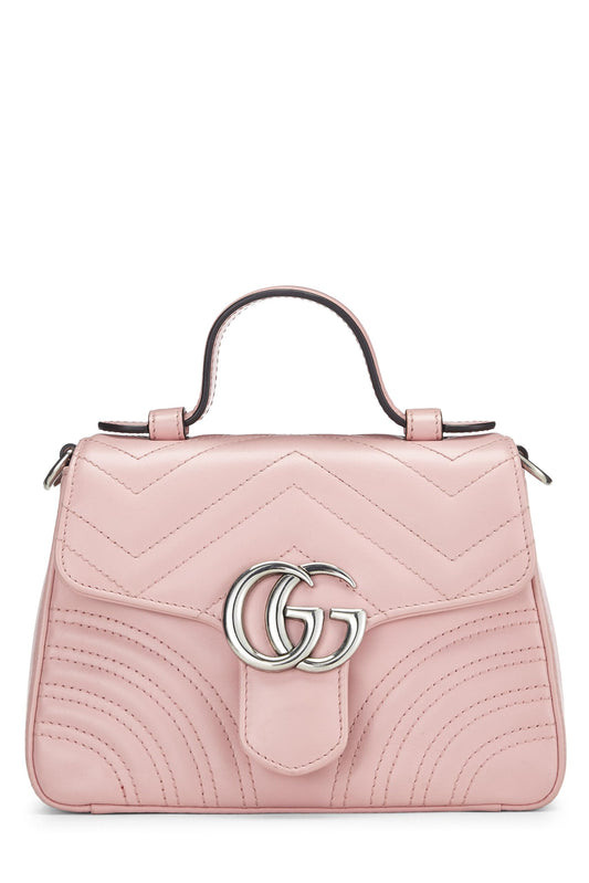 Gucci, Pink Leather GG Marmont Top Handle Flap Bag Mini, Pink