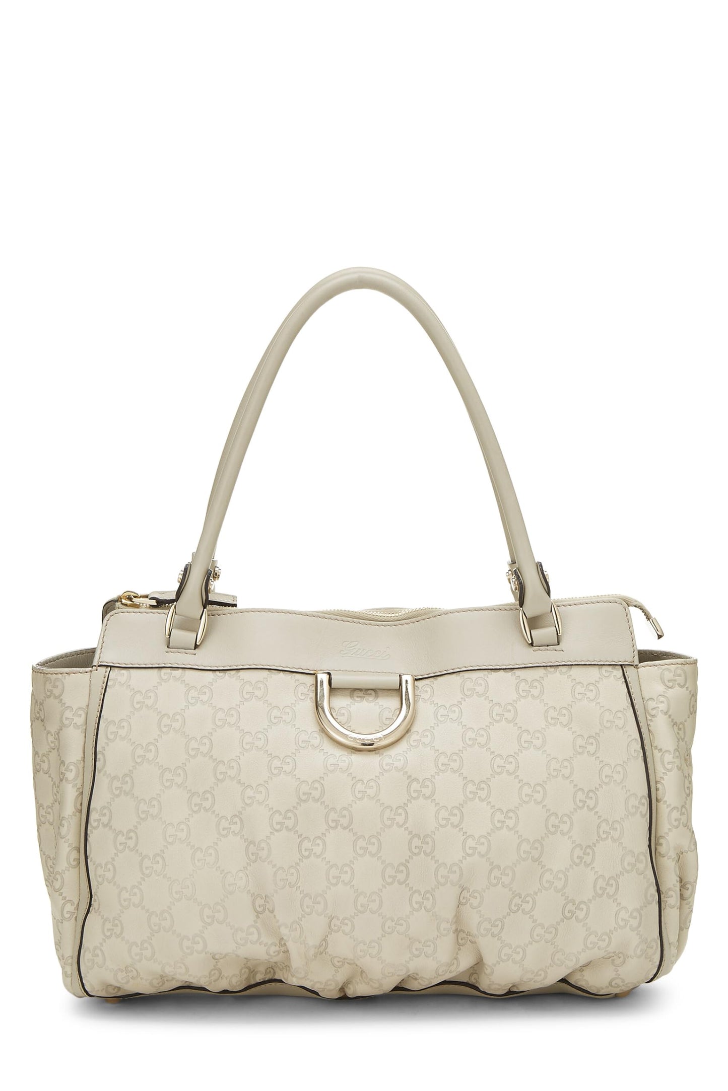 Gucci, White Guccissima D-Ring Abbey Zip Tote, White