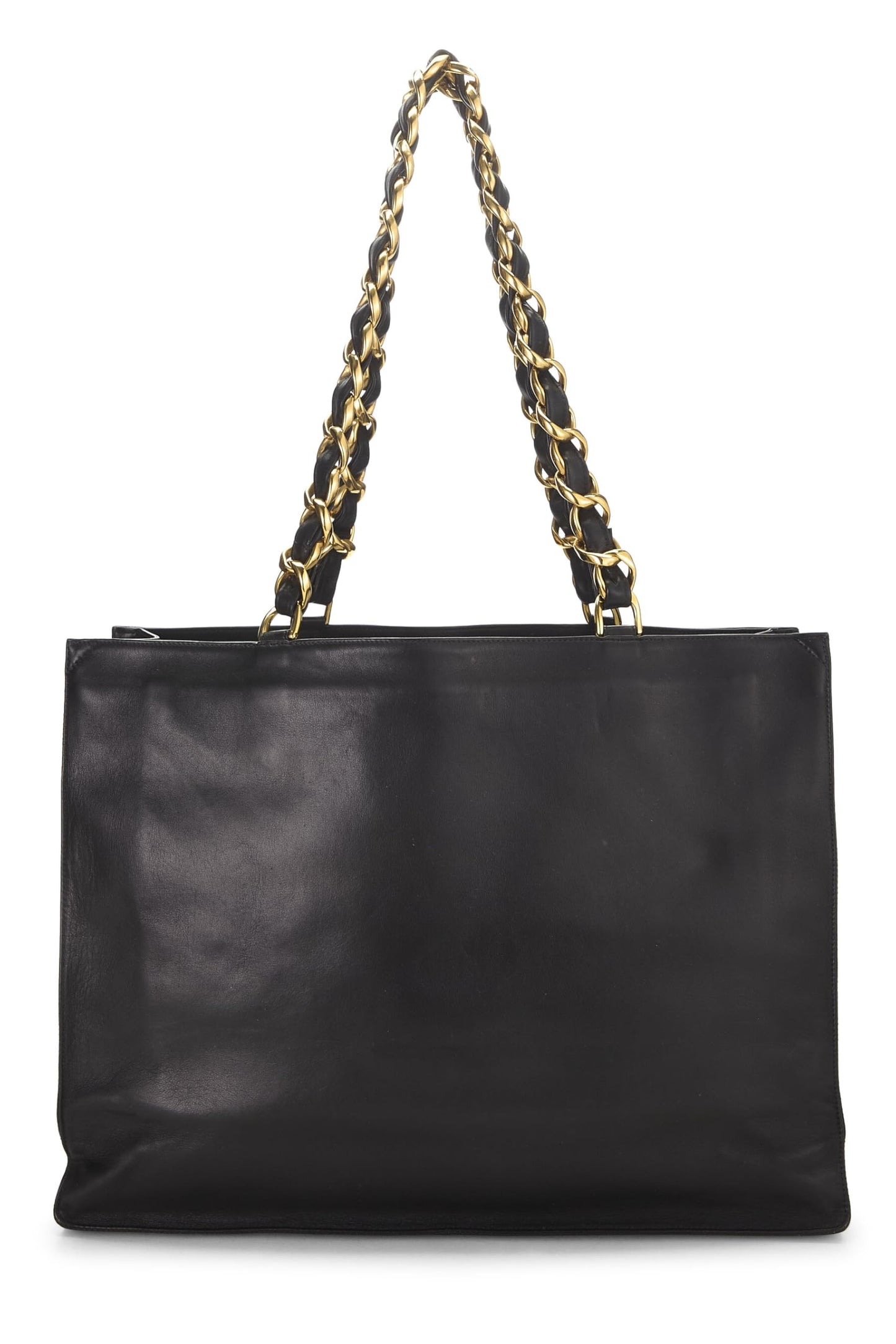 Chanel,  Black Lambskin Flat Chain Handle Tote Medium, Black