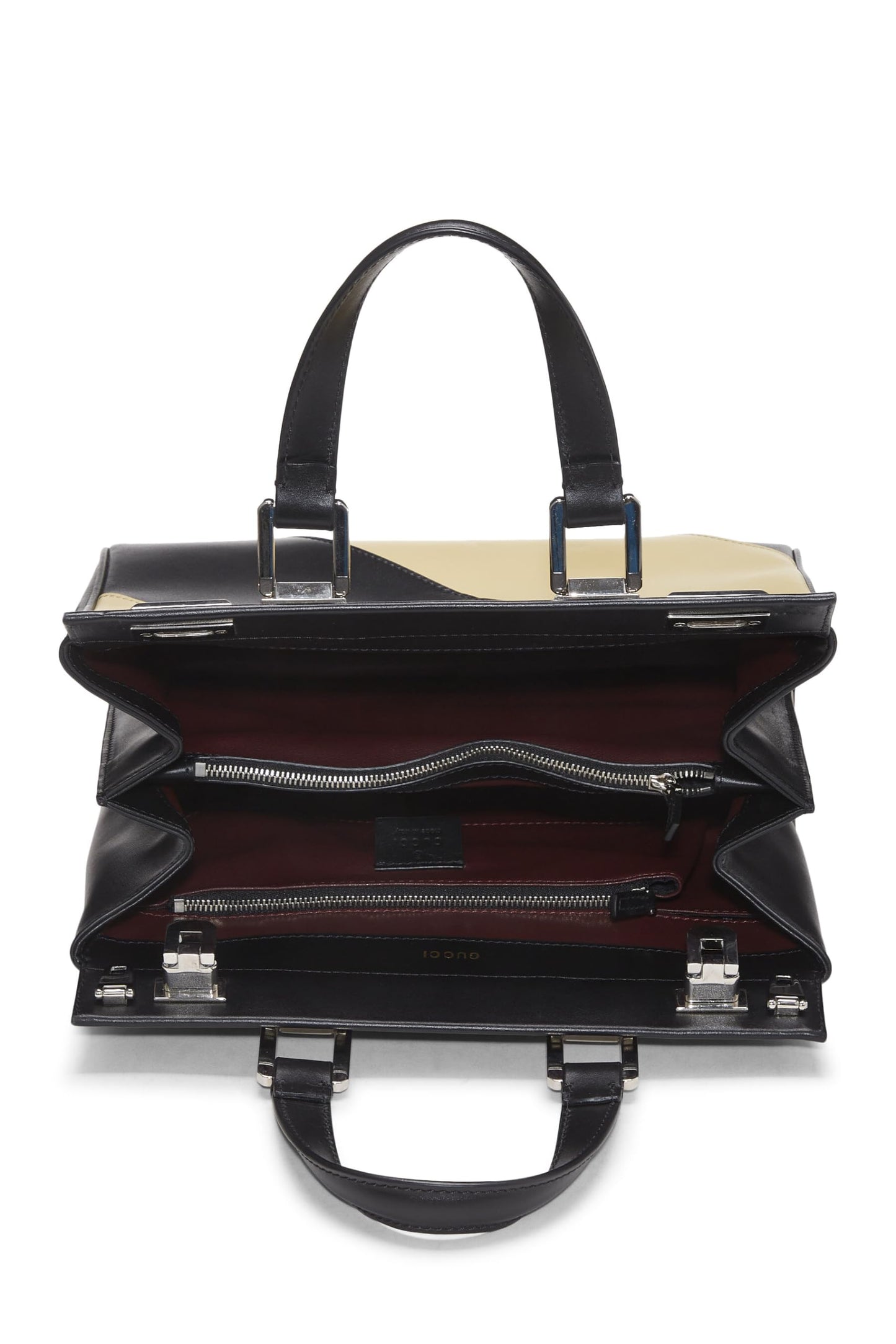 Gucci, Black & Beige Leather Zumi Top Handle Bag Small, Multi