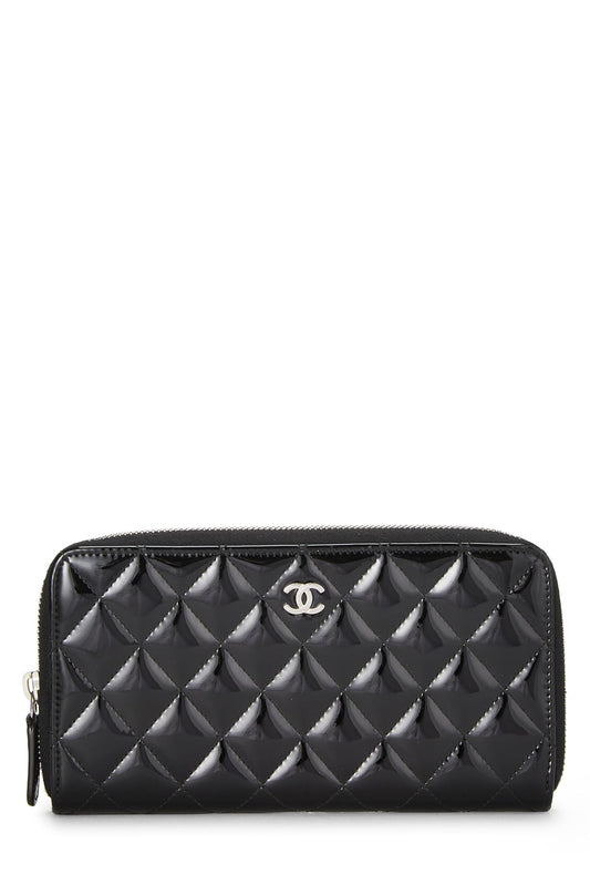Chanel,  Black Quilted Patent Leather Zip Wallet, Black