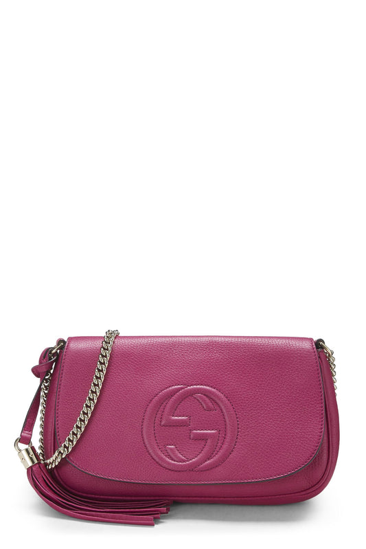 Gucci, Pink Grained Leather Soho Chain Flap Crossbody, Pink