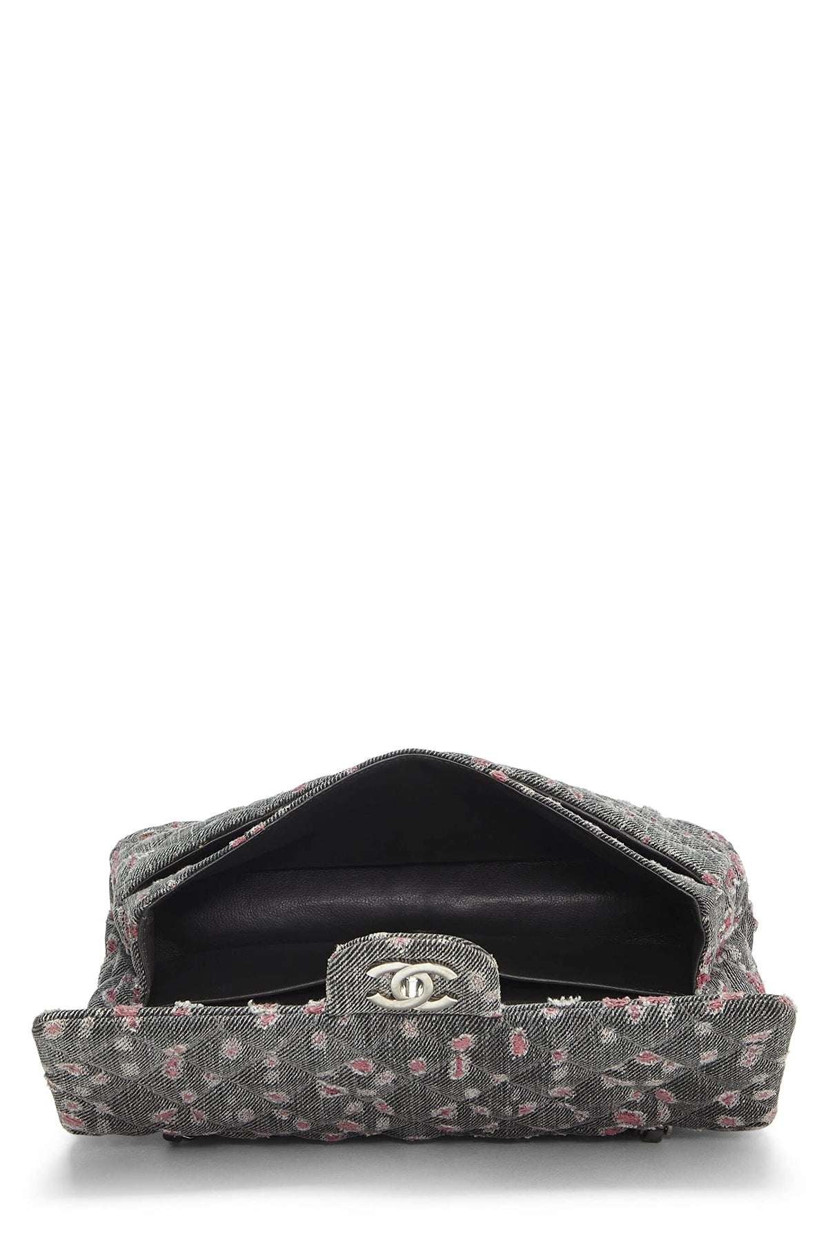 Chanel,  Grey & Pink Distressed Denim Classic Double Flap Medium, Pink