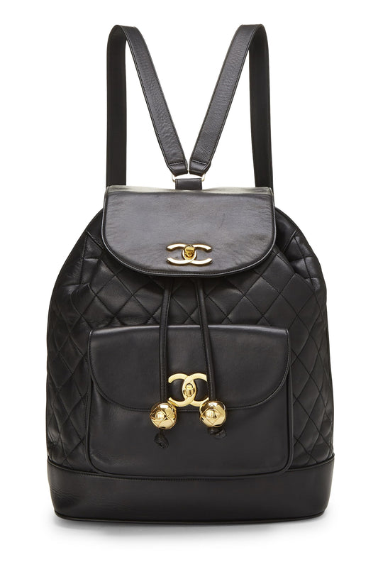 Chanel,  Black Quilted Lambskin Backpack Large, Black