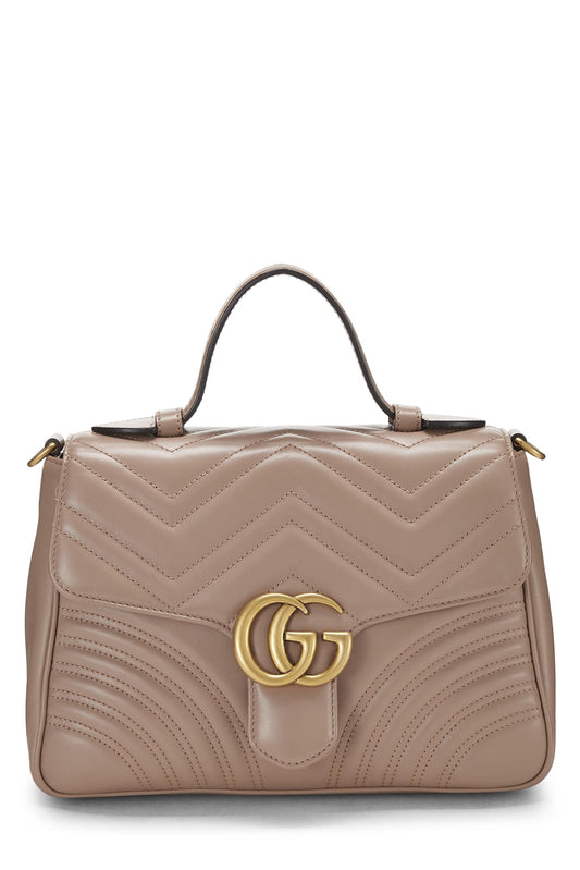 Gucci, Pink Leather GG Marmont Top Handle Bag Small, Pink