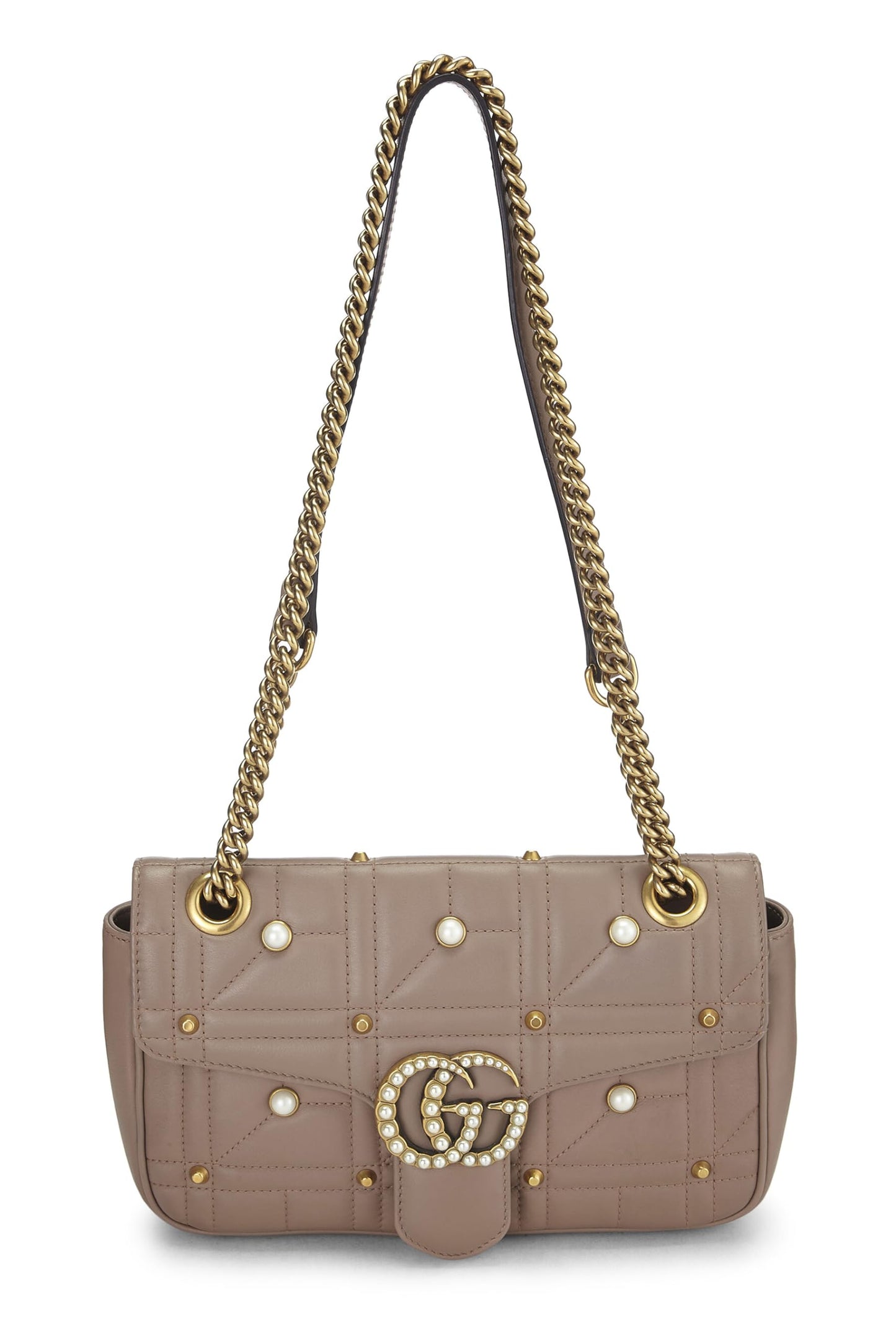Gucci, Beige Pearl Matelassé Leather Marmont Shoulder Bag Small, Beige