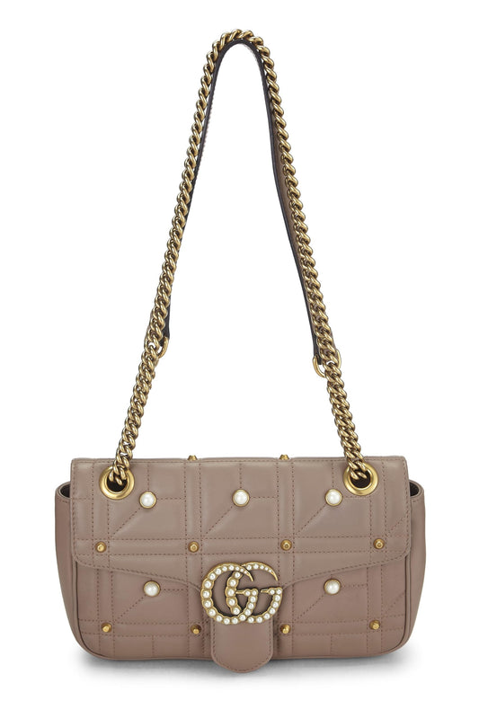 Gucci, Beige Pearl Matelassé Leather Marmont Shoulder Bag Small, Beige