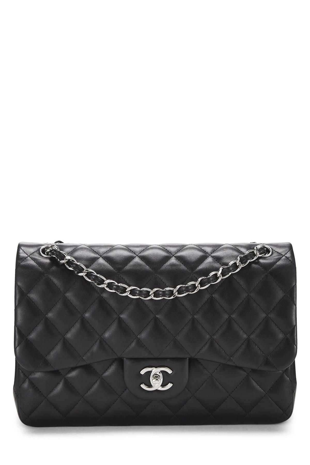Chanel,  Black Quilted Lambskin New Classic Double Flap Jumbo, Black