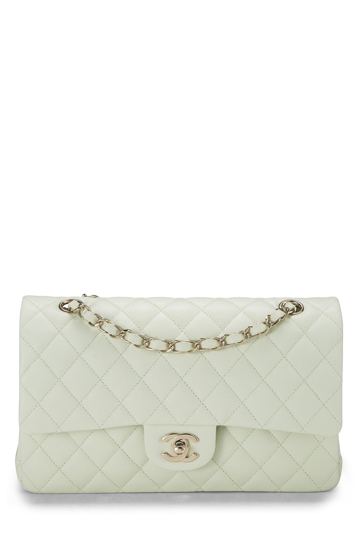 Chanel,  Green Quilted Caviar Classic Double Flap Medium, Green