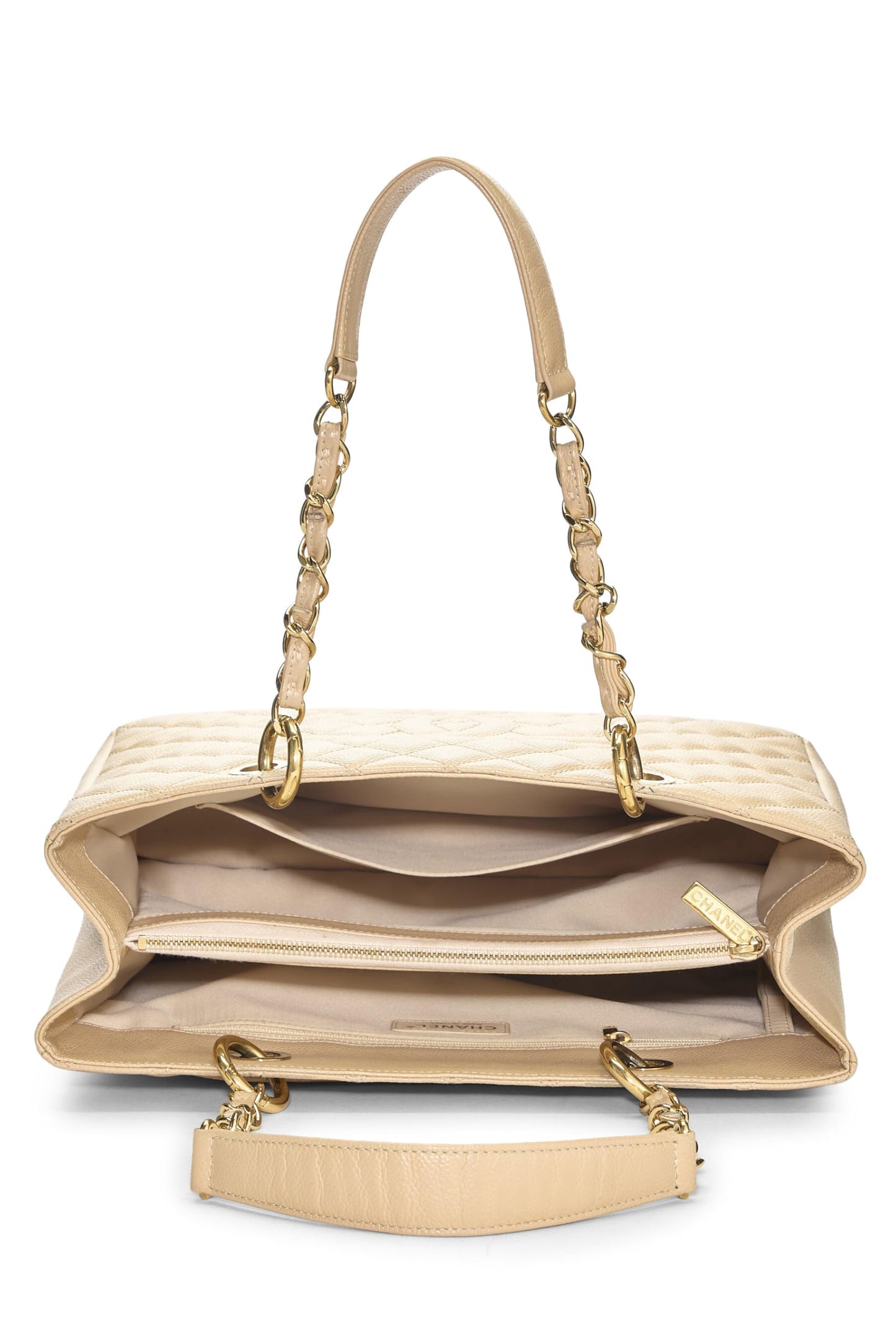 Chanel,  Beige Quilted Caviar Grand Shopping Tote (GST), Beige