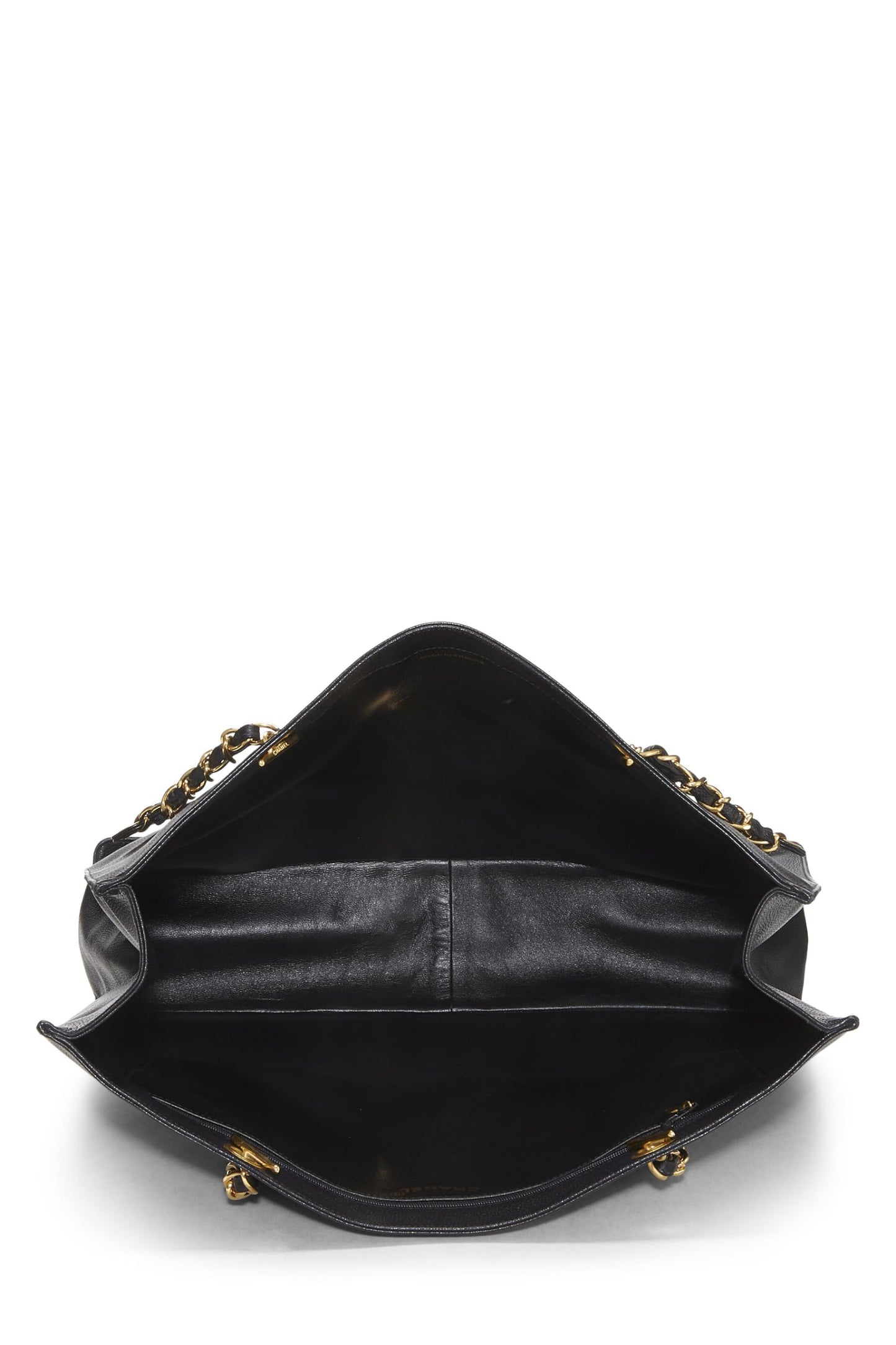 Chanel,  Black Caviar Flat Chain Tote Large, Black