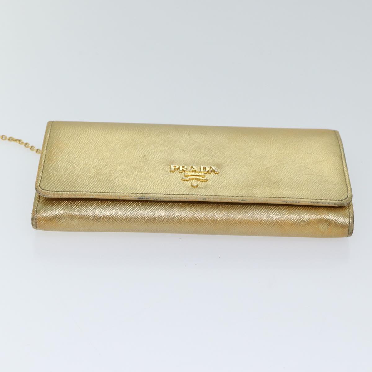 PRADA Safiano leather Long Wallet Gold Tone Auth 72010