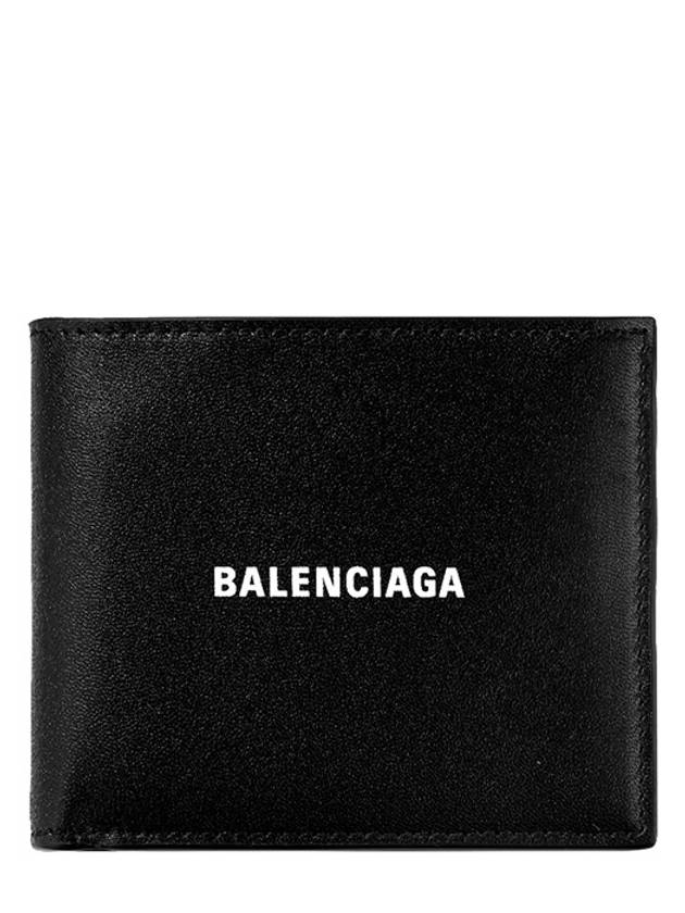 Luxury Balenciaga  Logo Print Leather Half Wallet Black