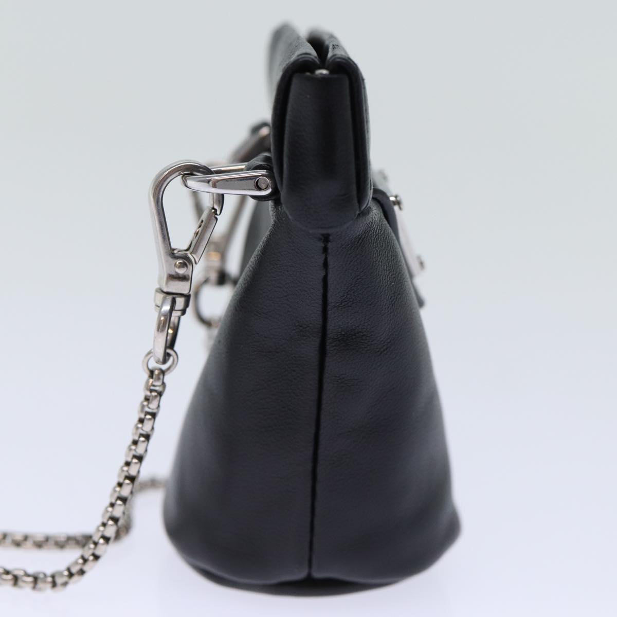 PRADA Chain Shoulder Pouch Leather Black Auth 72105