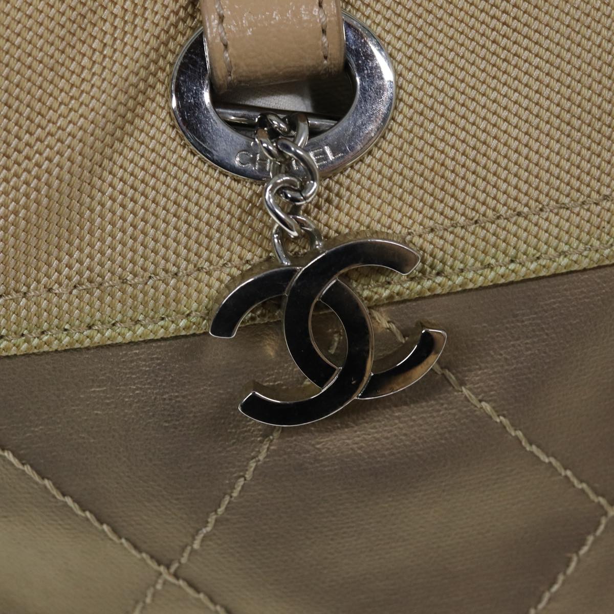 CHANEL Wild Stitch Tote Bag Leather Beige CC Auth 72149