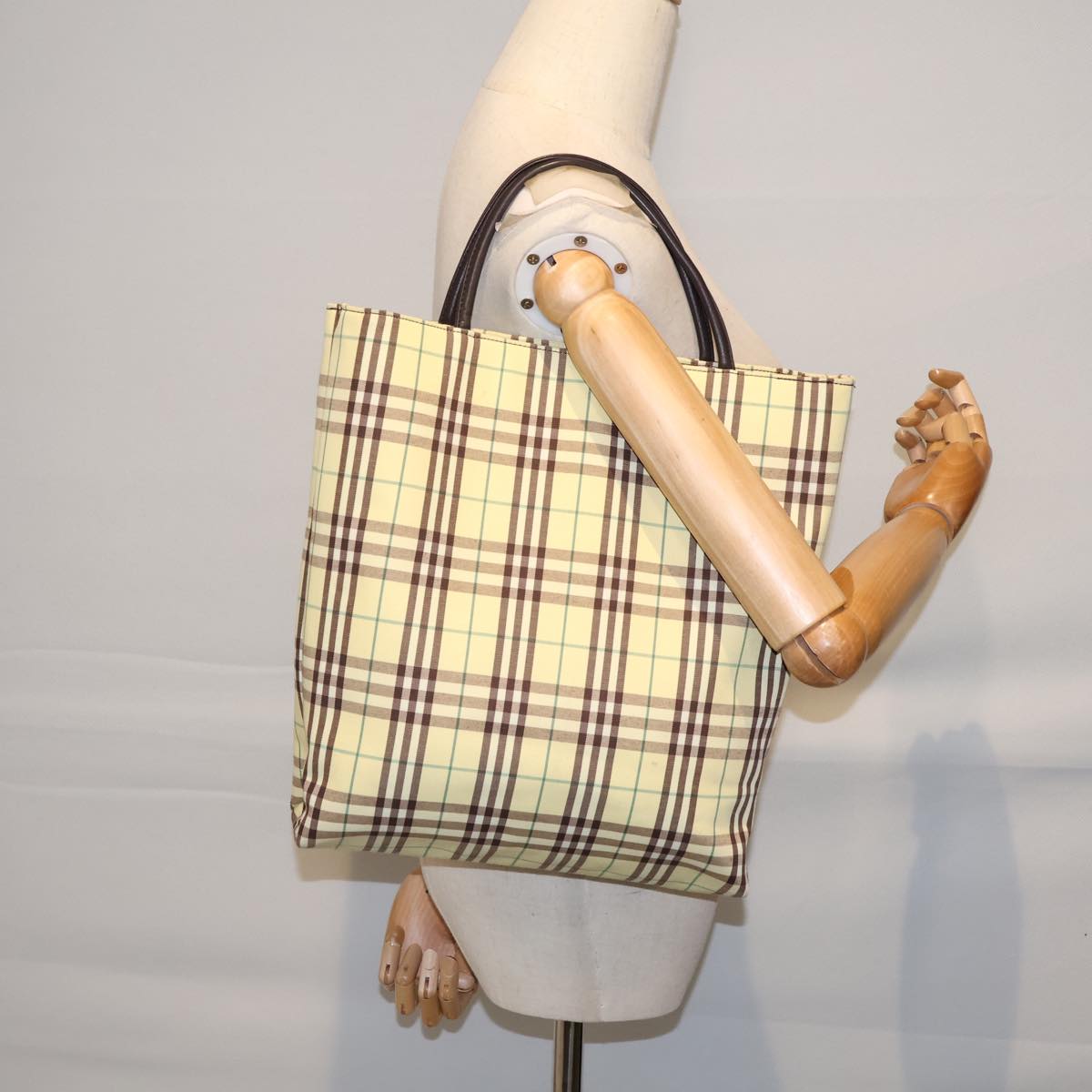 BURBERRY Nova Check Tote Bag Nylon Yellow Auth 72168