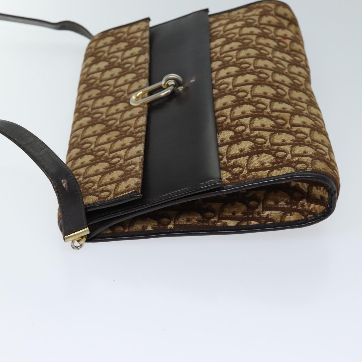 CHRISTIAN DIOR Trotter Canvas Shoulder Bag Brown Auth 72497