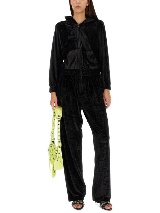 Luxury Balenciaga  Women's BB Paris Strass Velvet  Zip-Up Hoodie Black