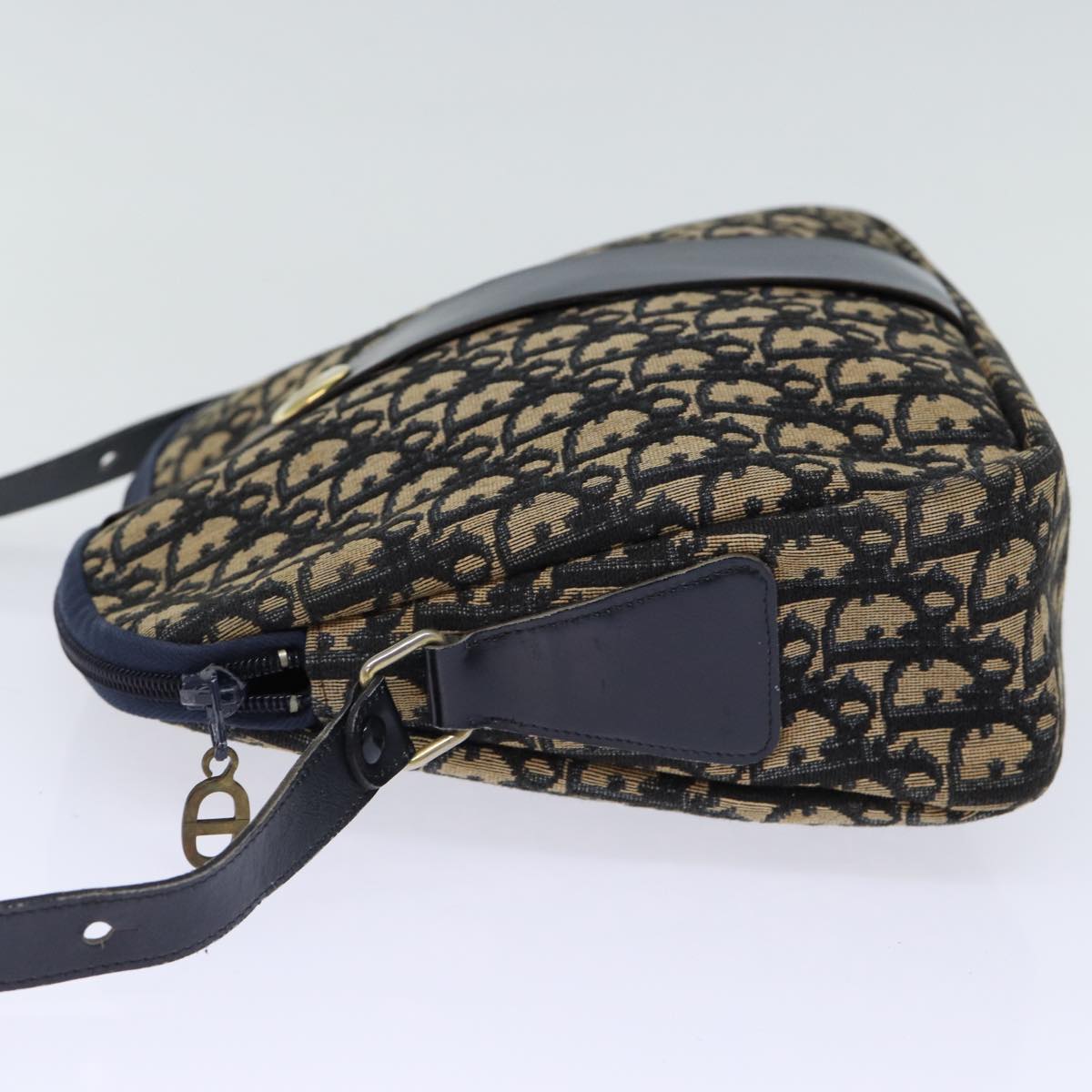 CHRISTIAN DIOR Trotter Canvas Shoulder Bag Navy Auth 72629