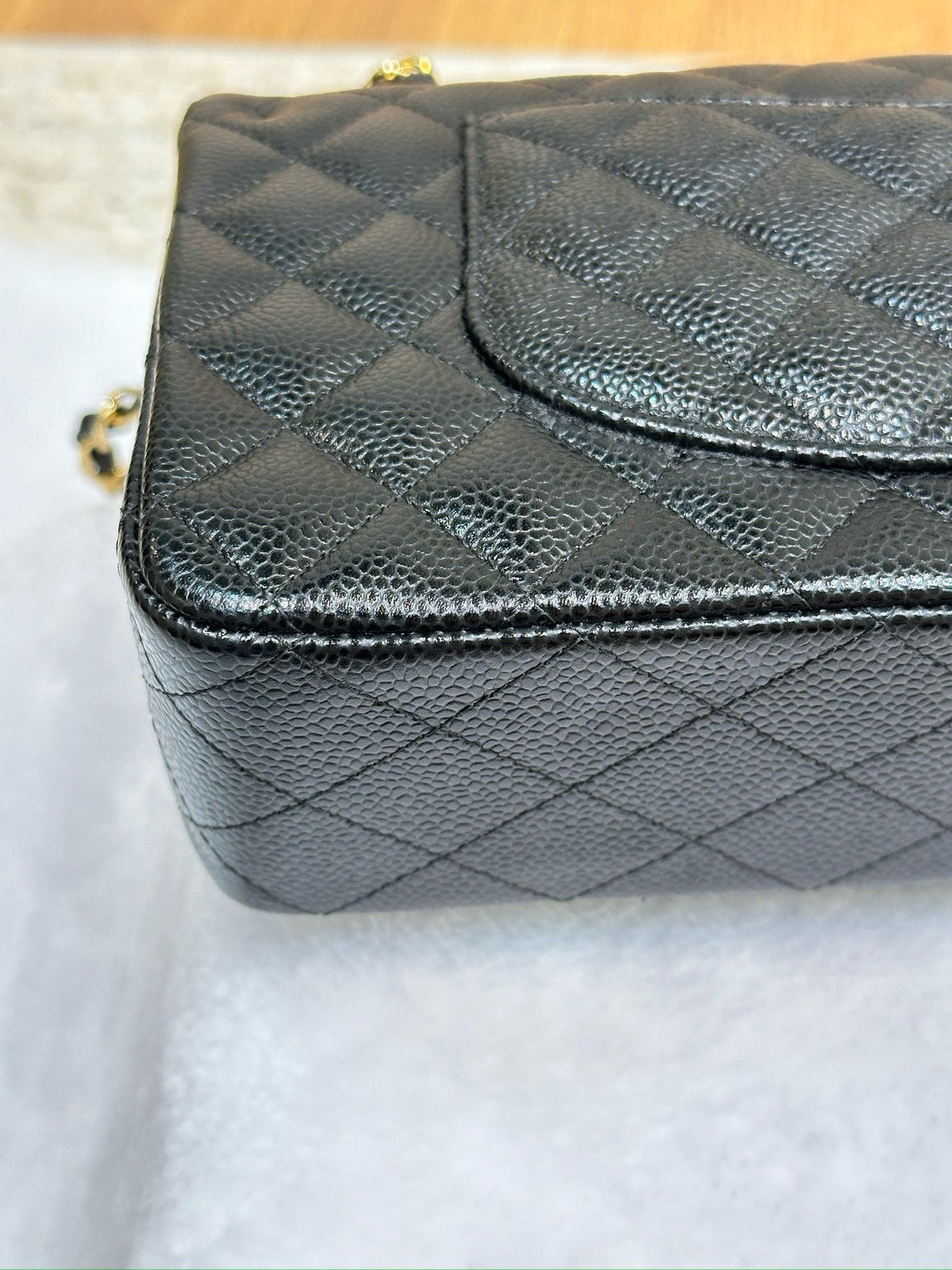 Chanel Medium Classic Quilted Caviar Double Flap Black GHW 2790 holo card
