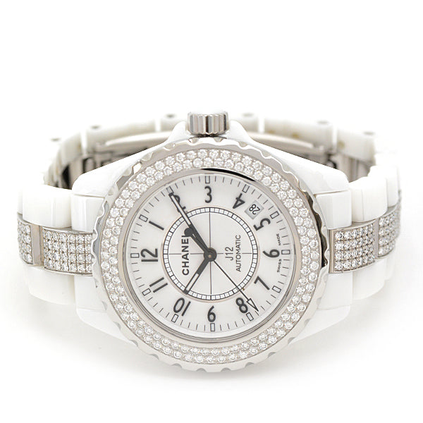 Chanel J12 Ceramic Automatic Watch with Diamond Bezel & Bracelet, White Dial, H1422