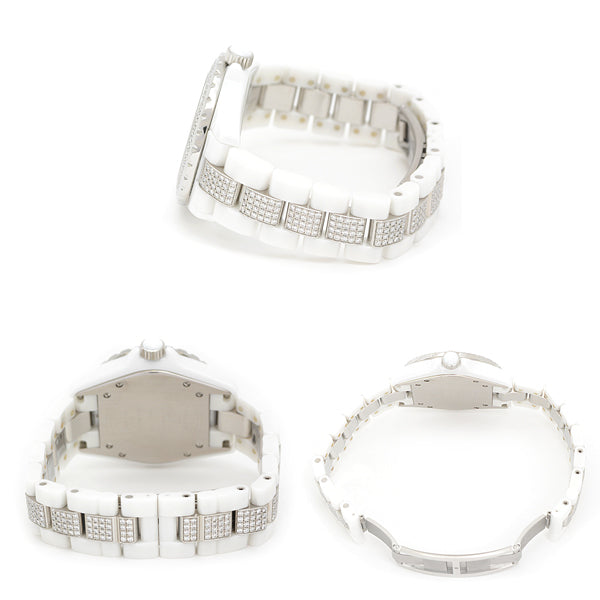 Chanel J12 Ceramic Automatic Watch with Diamond Bezel & Bracelet, White Dial, H1422