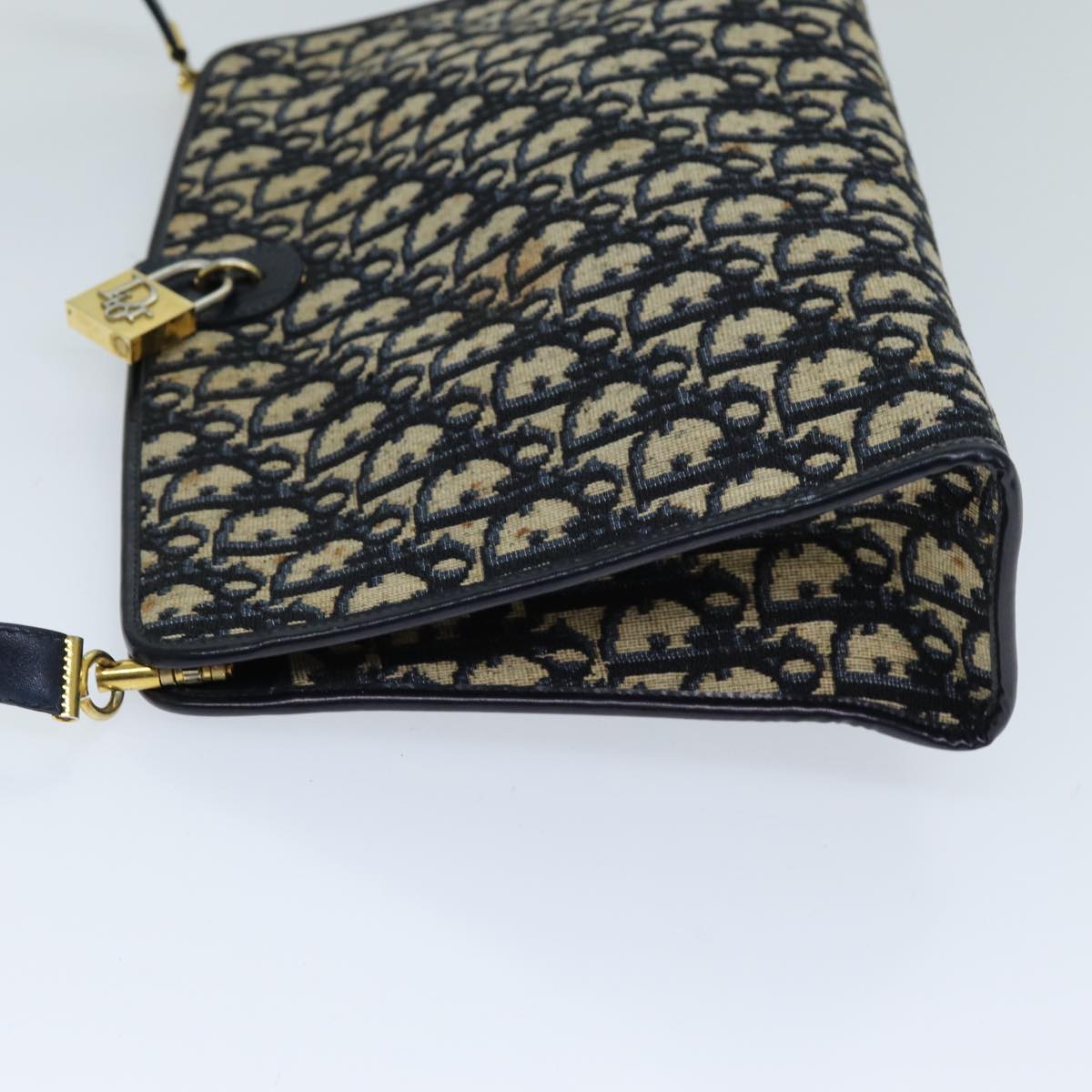 CHRISTIAN DIOR Trotter Canvas Shoulder Bag Navy Auth 72964