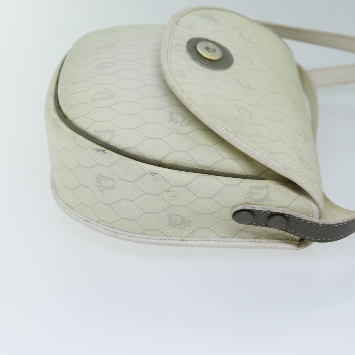 CHRISTIAN DIOR Honeycomb Canvas Shoulder Bag PVC Leather White Auth 73252