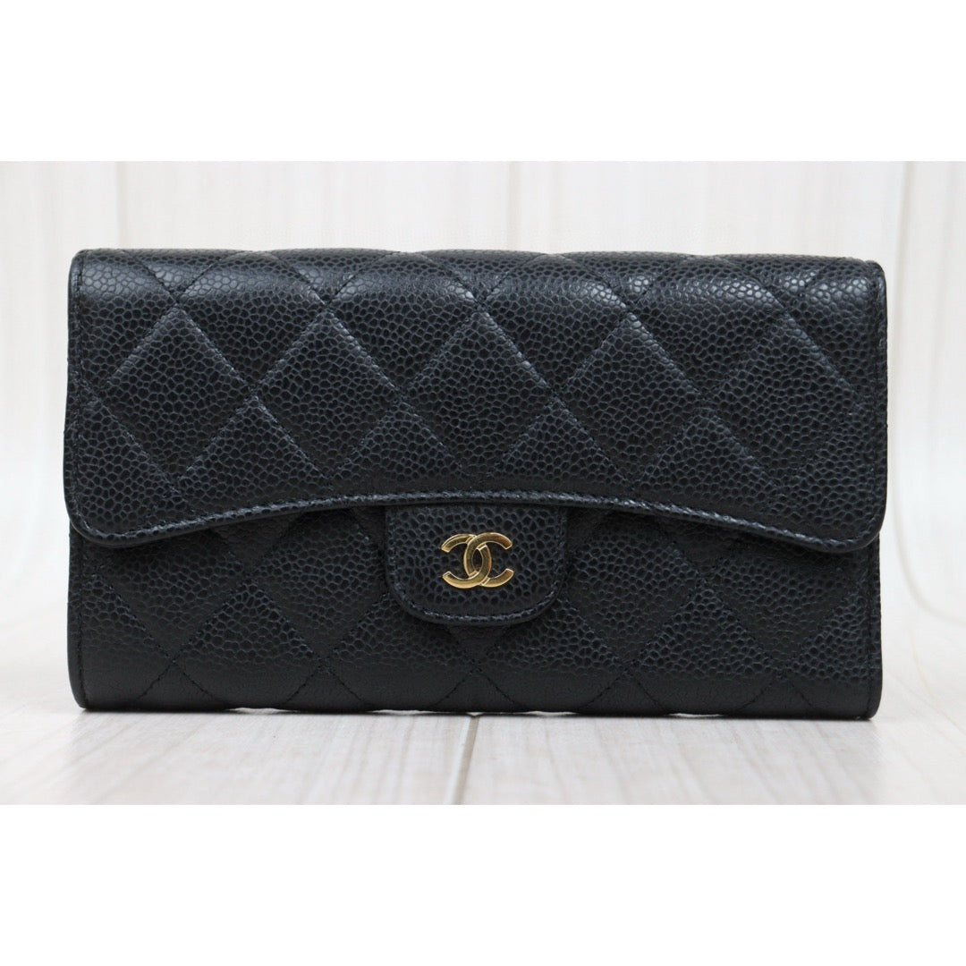 Very Good ( Rank A) ｜CHANEL Caviar Skin Black Long Wallet Made In 2014 - 2015Year｜S25021007